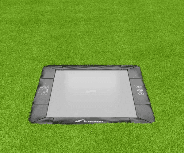 12.5ft x 8ft Akrobat Primus Flat Sport Black Pad and Gray Mat In-Ground Trampoline