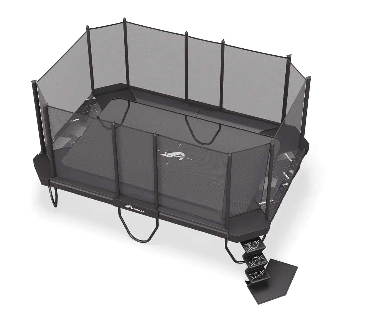 17ft x 12ft  XCITYX   Akrobat Above Ground Trampoline – Gray Printed Pad and Black Jump Mat