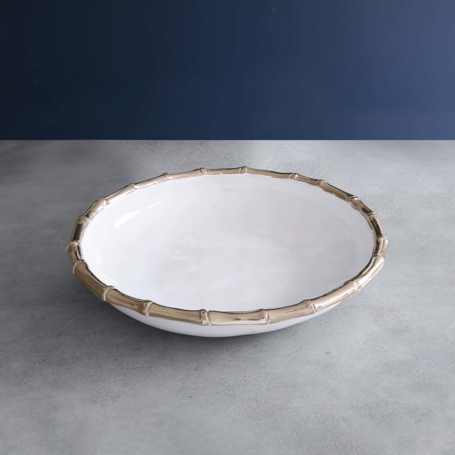THANNI BAMBOO LARGE ROUND BOWL (WHITE&amp;GOLD)