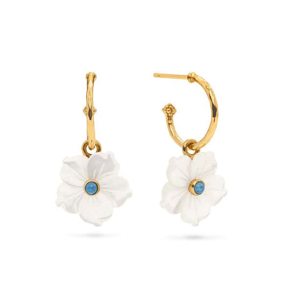 MERMAID GARDEN HOOP EARRINGS WITH FLOWER CHARM – MOP ZMGE07/110