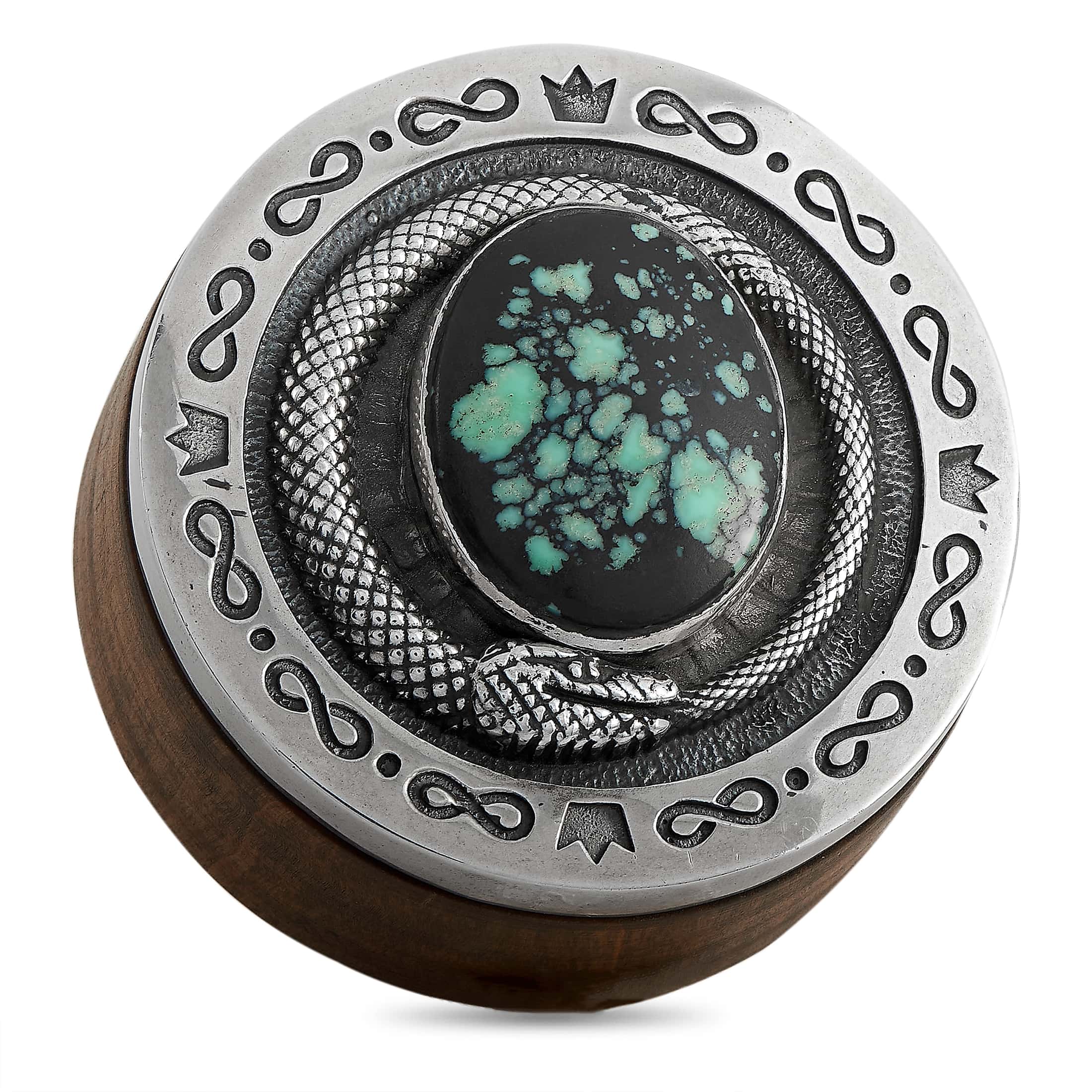 King Baby Sterling Silver Bamboo Wood Turquoise Snake Stash Box A90-6010