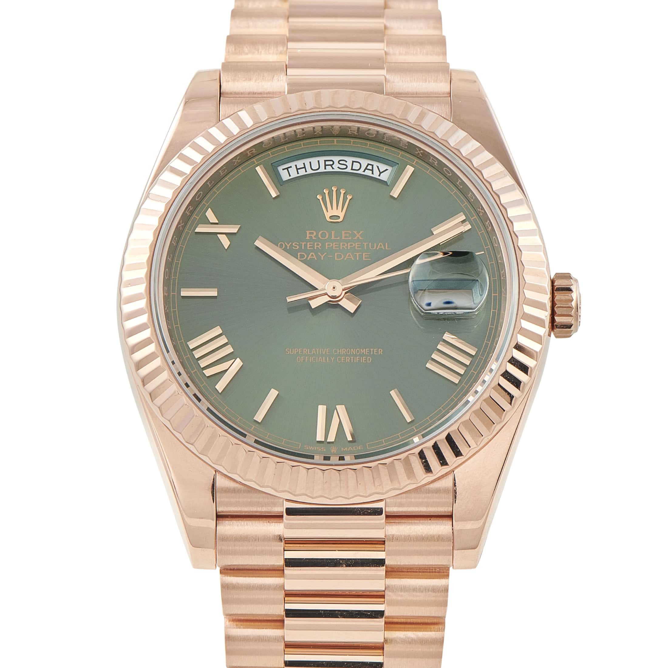 Rolex Day-Date Green Roman Dial Everose Gold President Watch 228235