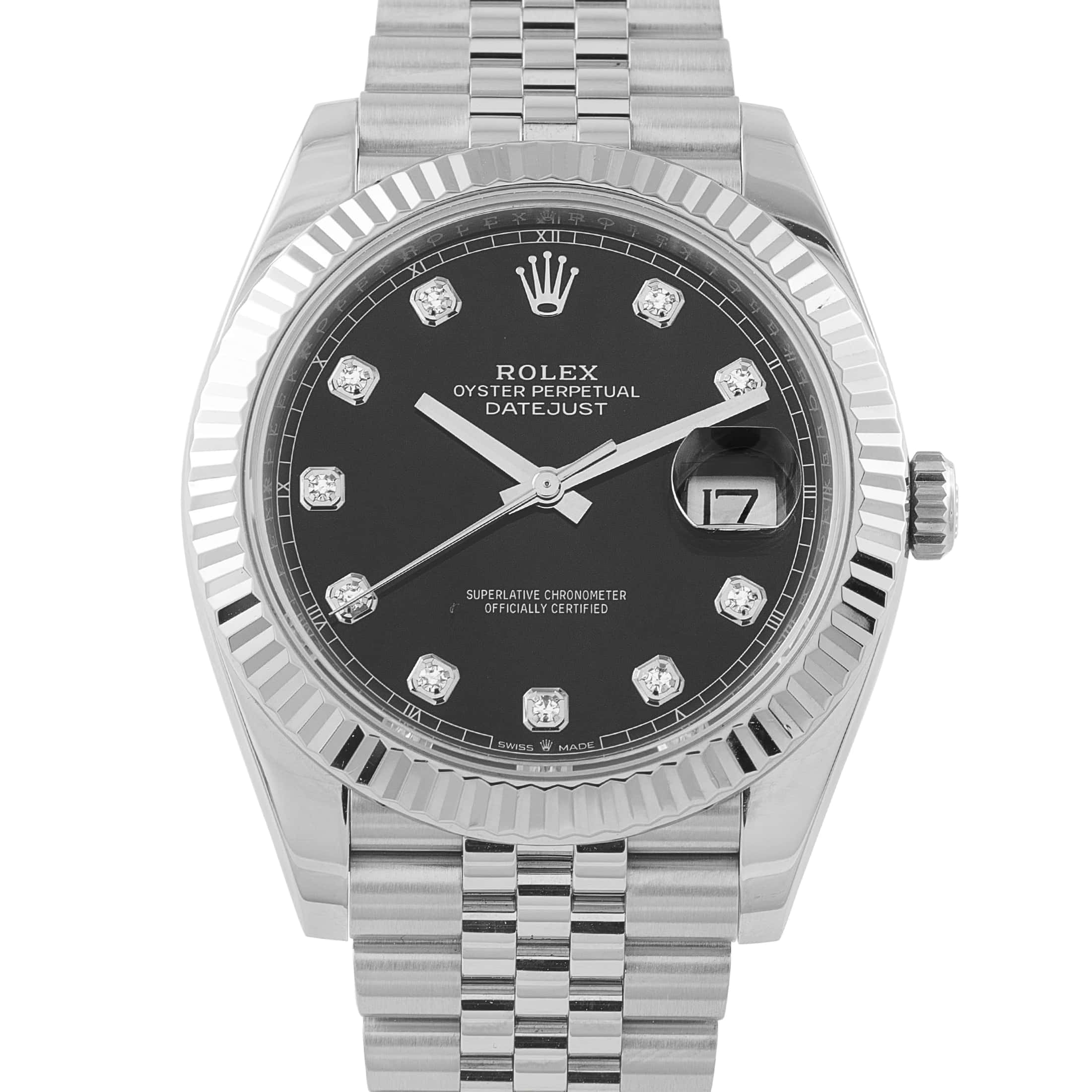 Rolex Datejust 41 Black Diamond Dial Steel Jubilee Watch 126334