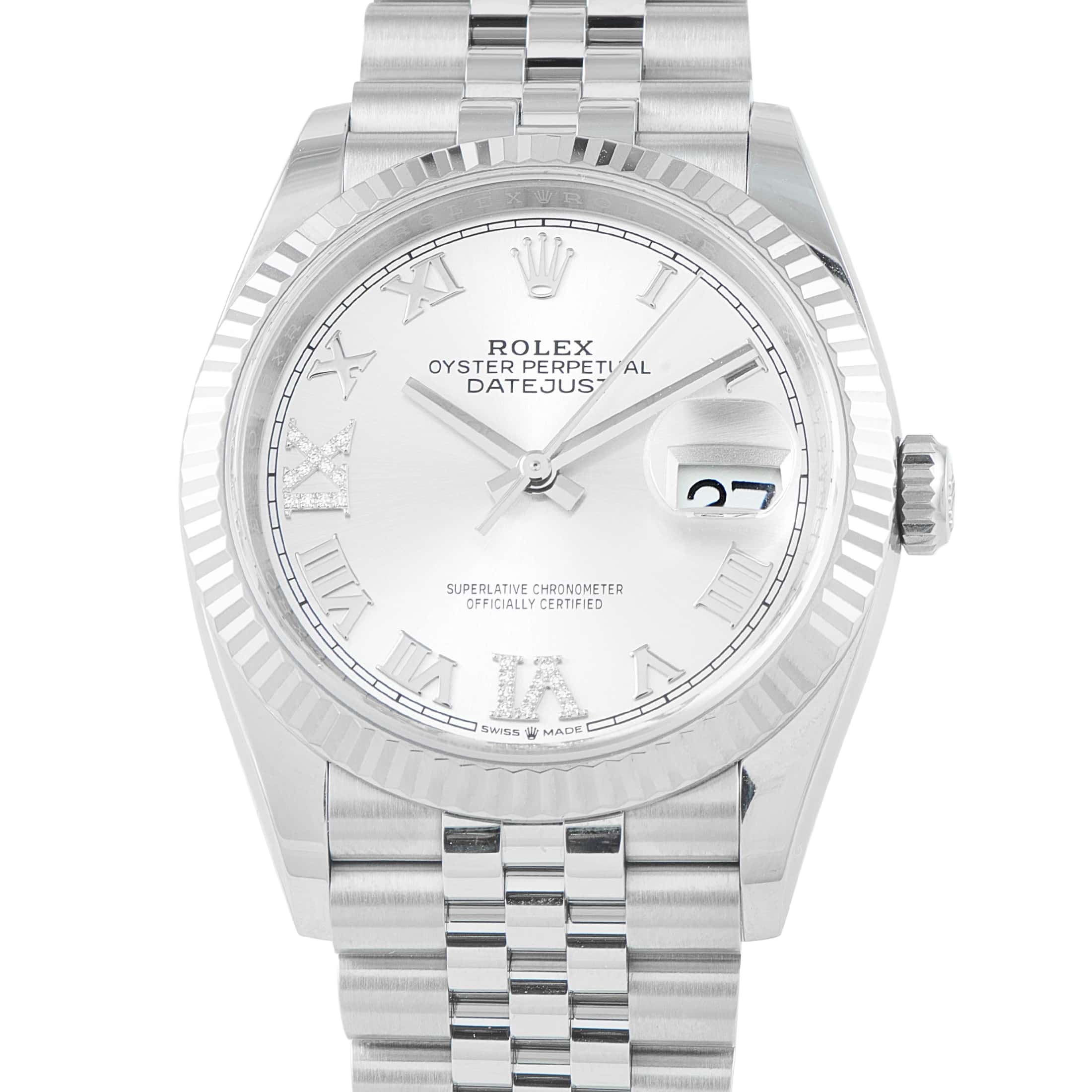 Rolex Datejust Silver Roman Dial Steel Jubilee Watch 126234