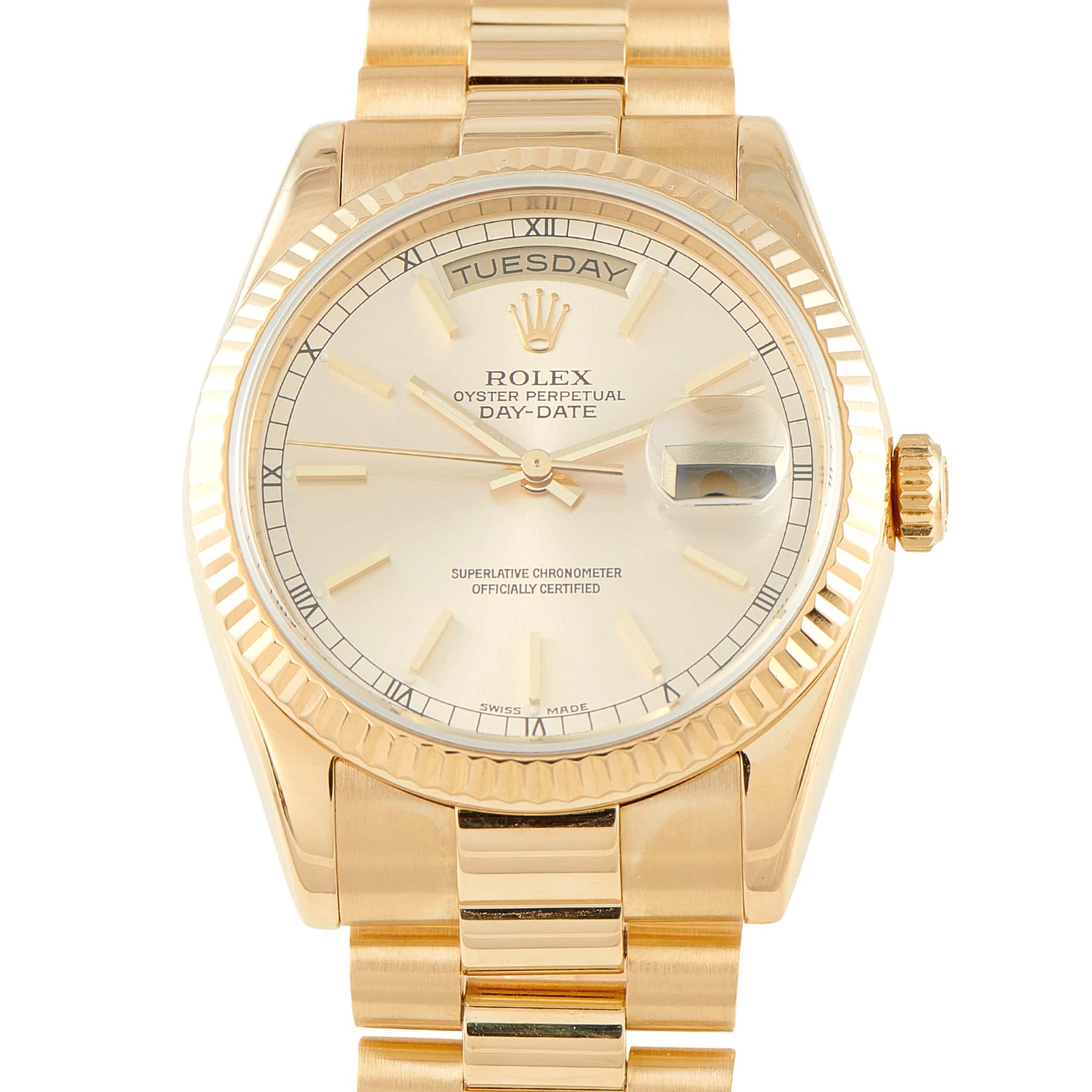 Rolex Day-Date 36 Champagne Dial Yellow Gold President Watch 118238