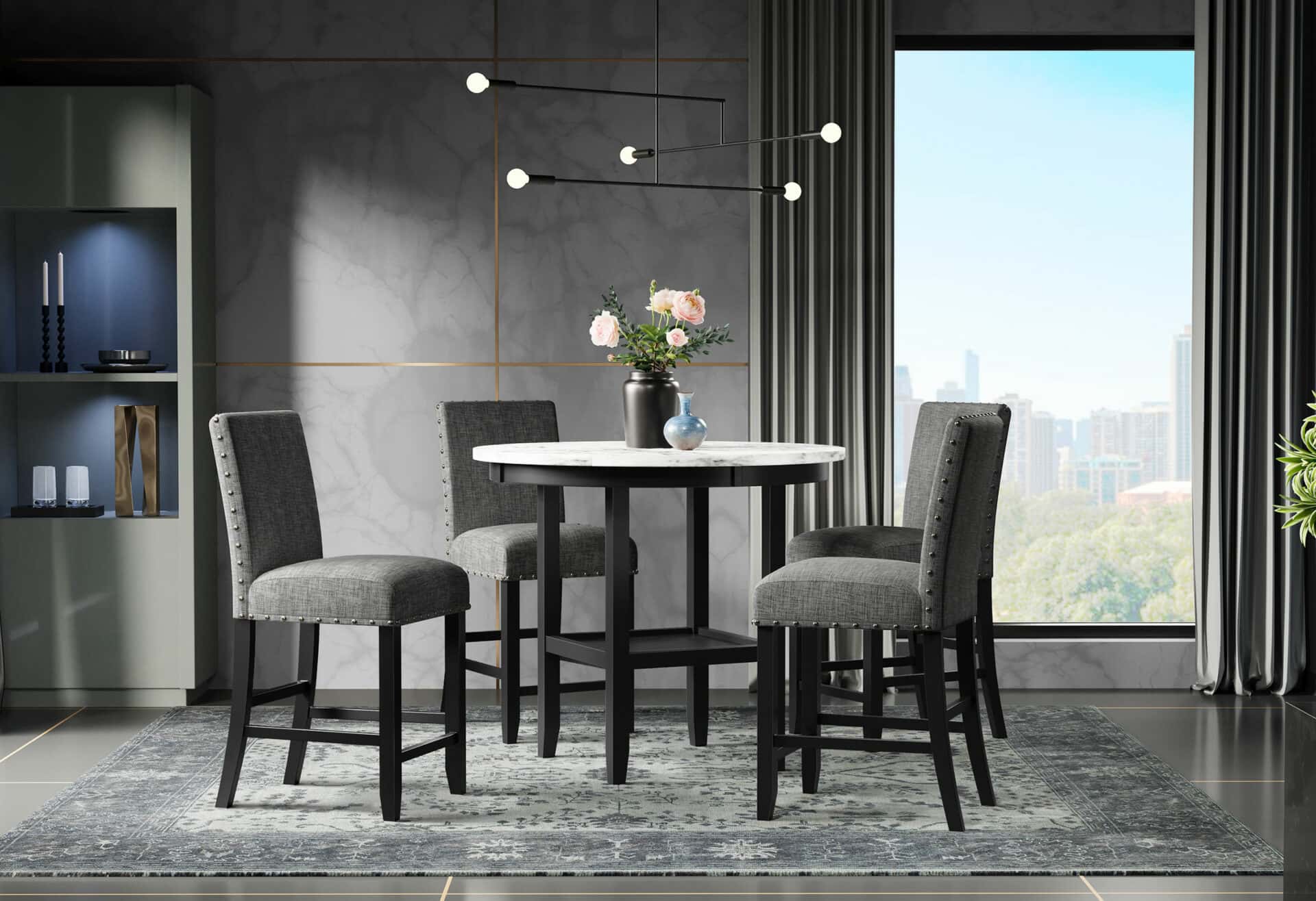 D40011 BAR TABLE + 4 D1622 BAR STOOLS