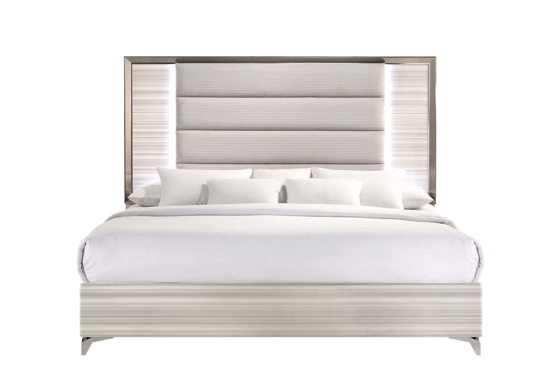 ZAMBRANO WHITE KING BED WITH LED