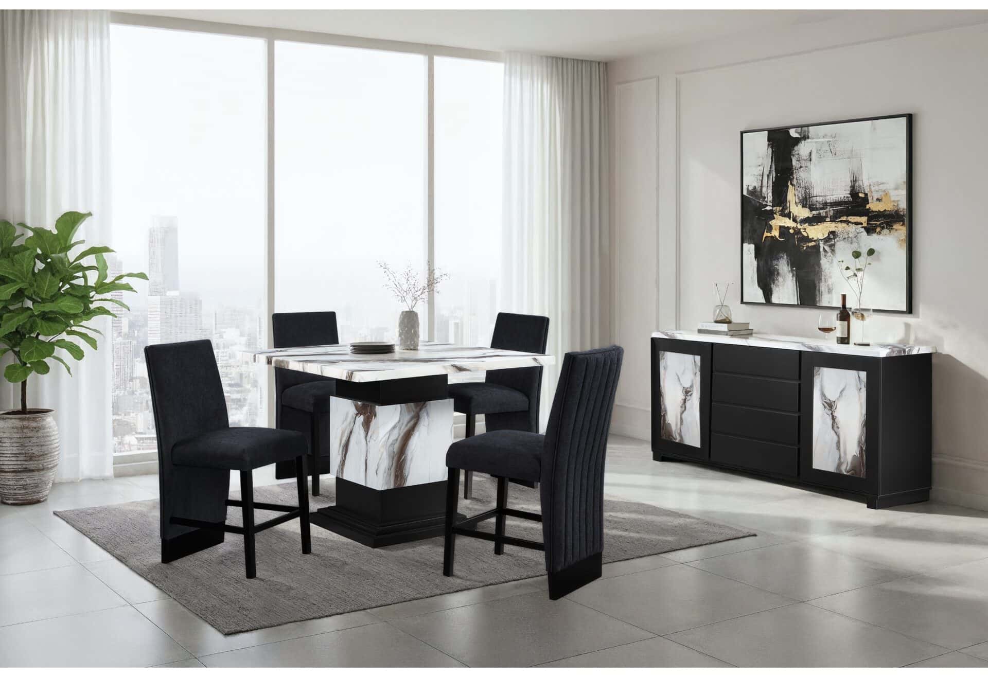 D12 BAR TABLE AND 4 BAR STOOLS