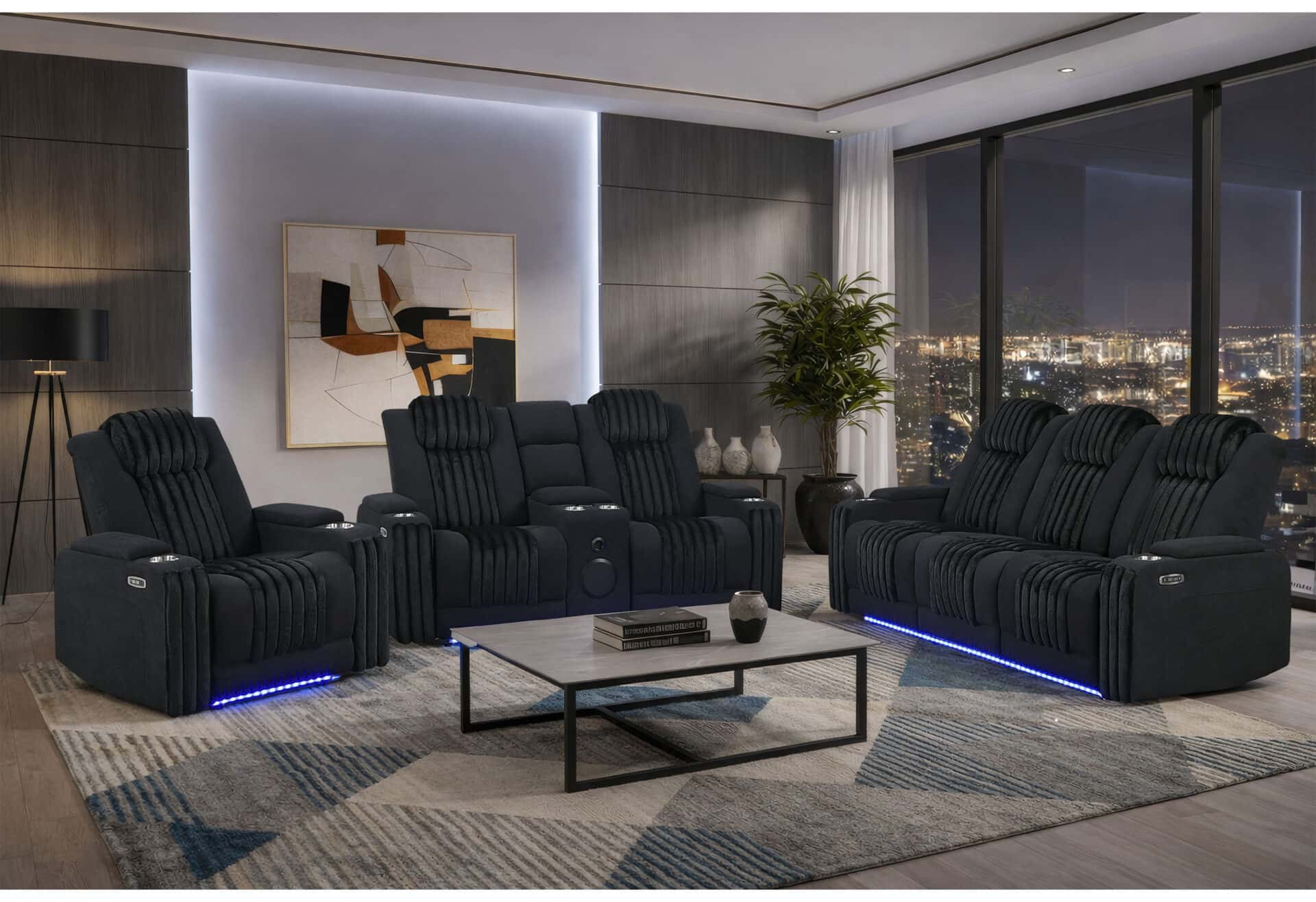 U8000 BLACK PWR REC SOFA/PWR CON REC LOVESEAT/PWR RECLINER W/PHR