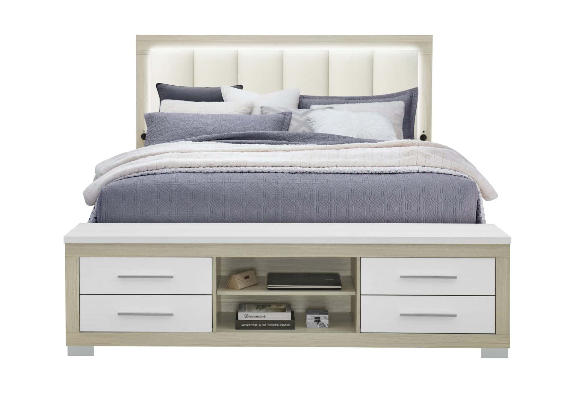 EMMA NATURAL/WHITE KING BED WITH LED AND USB