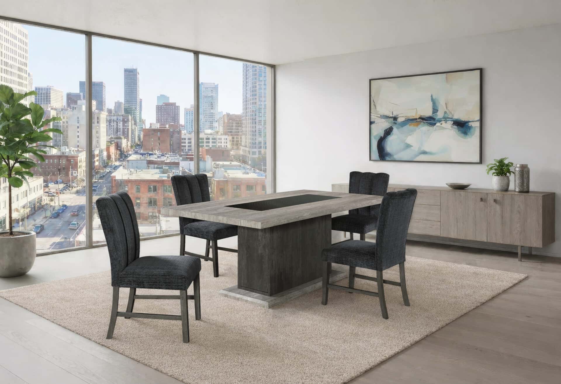D8030 DINING TABLE, 4 D8030 DINING CHAIRS AND BENCH