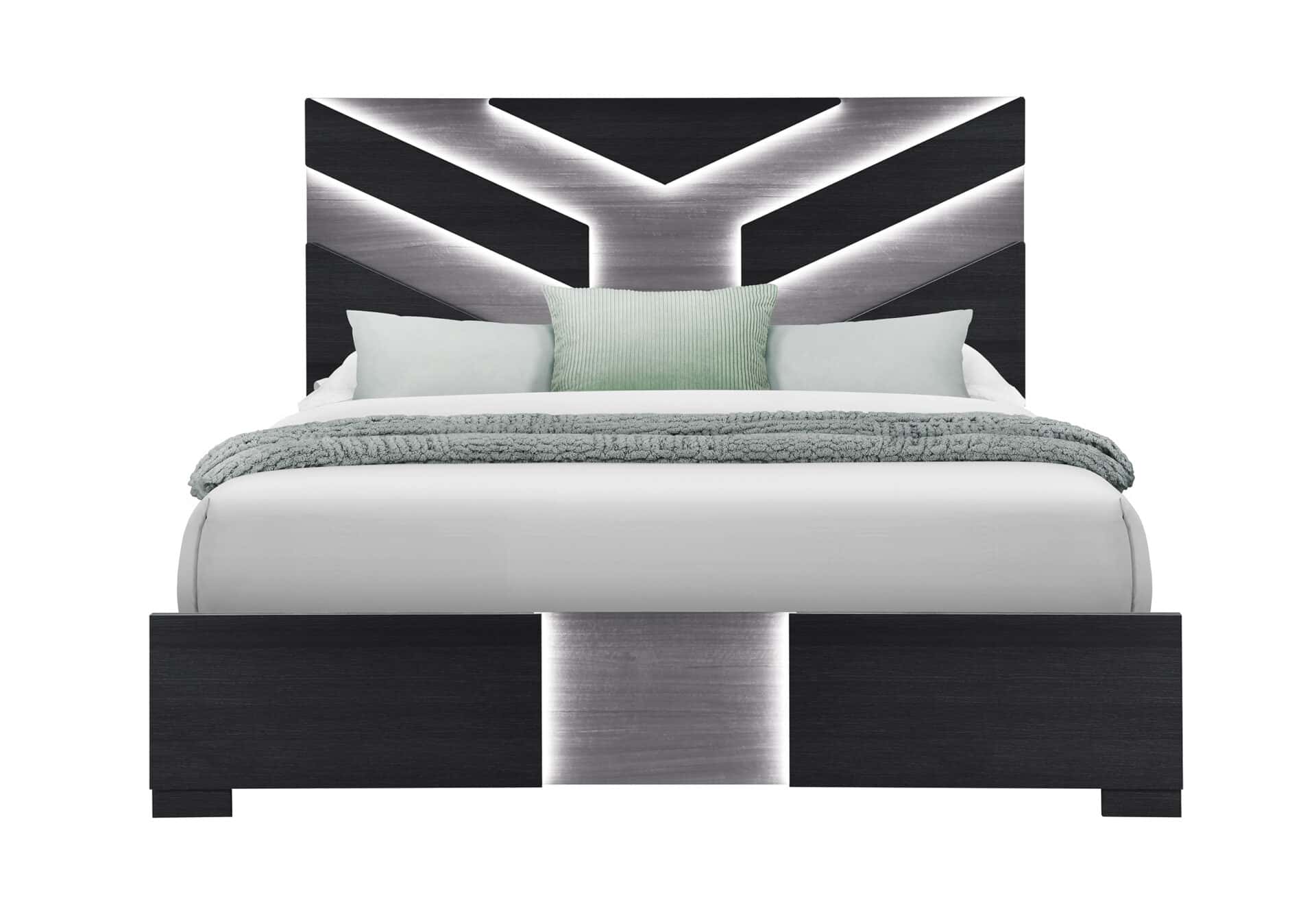 OPTIMUS BLACK/GREY KING BED HEADBOARD/FOOTBOARD WITH LED