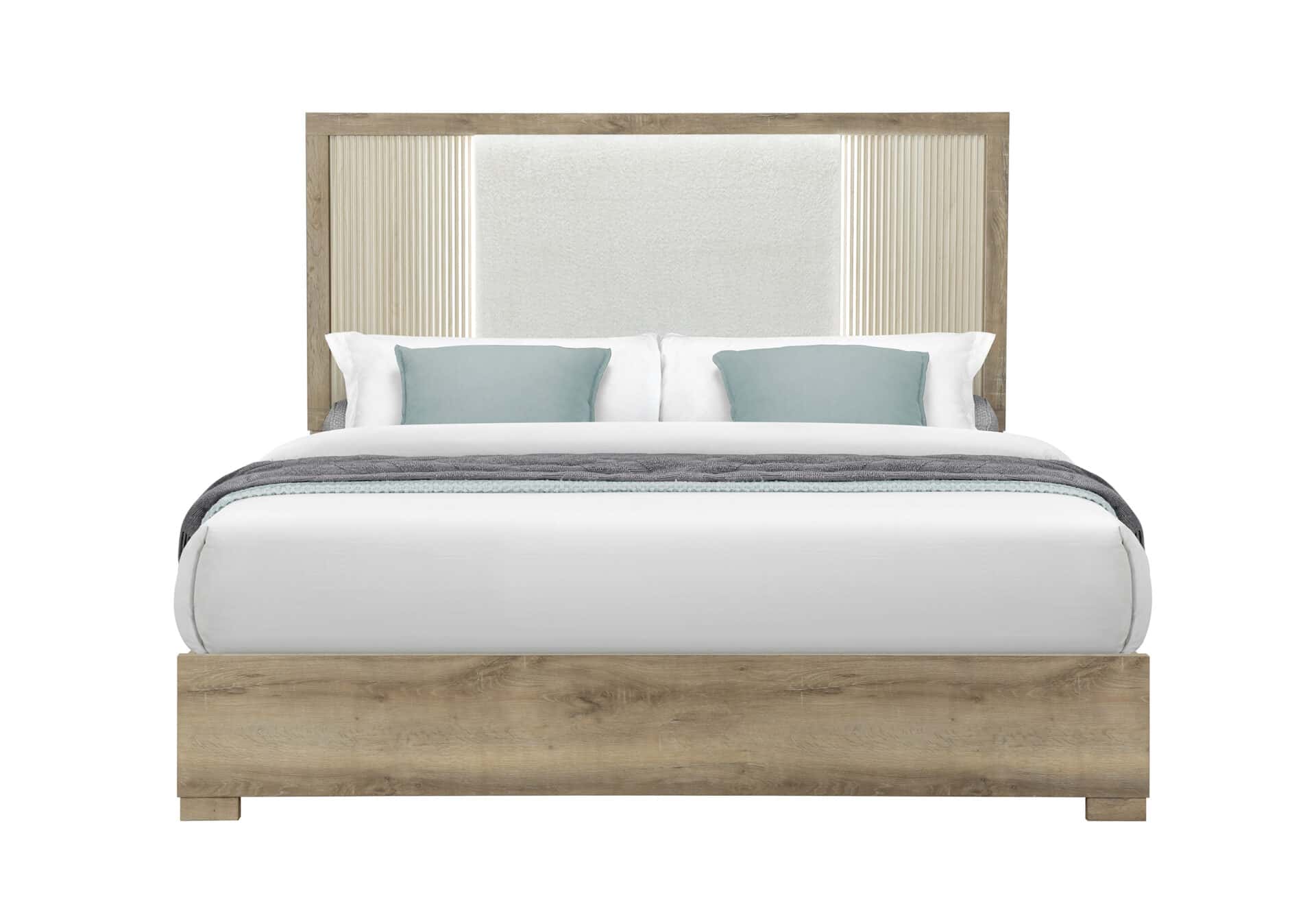 GABRIEL BROWN FULL BED HEADBOARD W/ LED, FOOTBOARD & SLATS