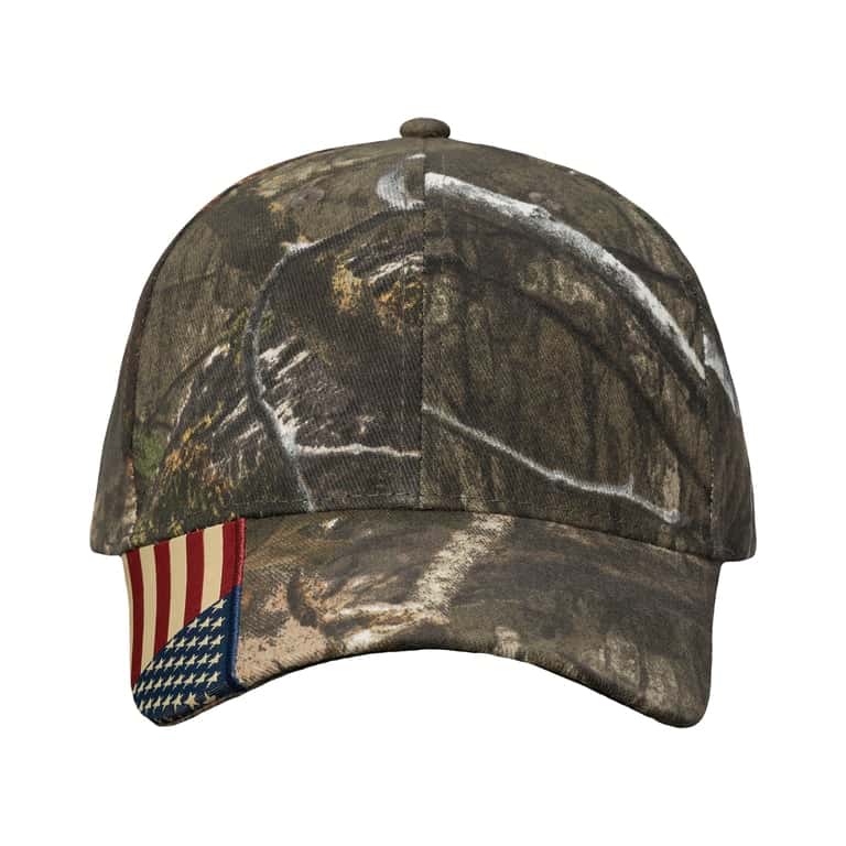 LC350C – Kati Sportcap – Full Twill Camo with Woven Flag Visor
