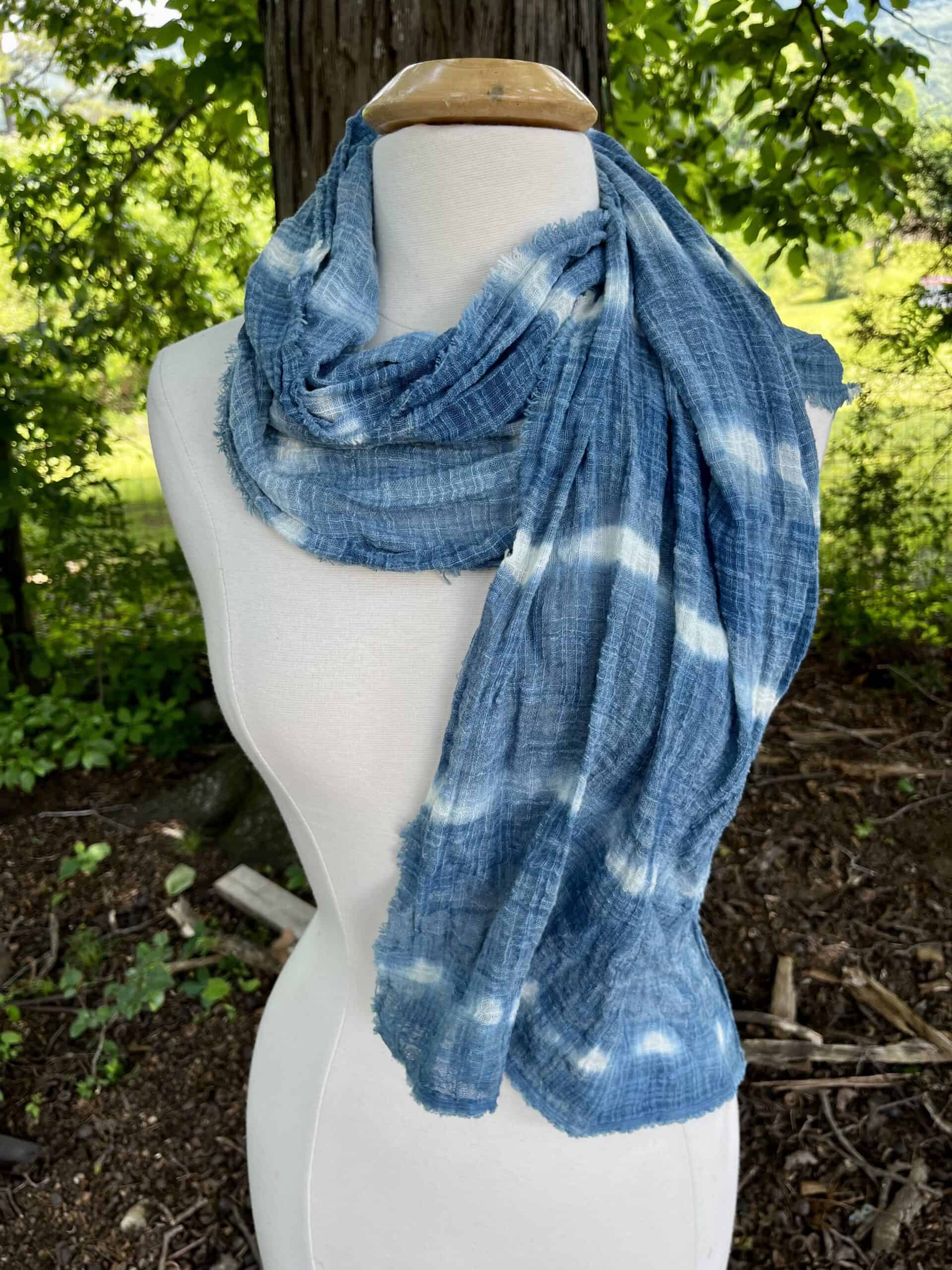 “Line Art” Naturally dyed Indigo scarf