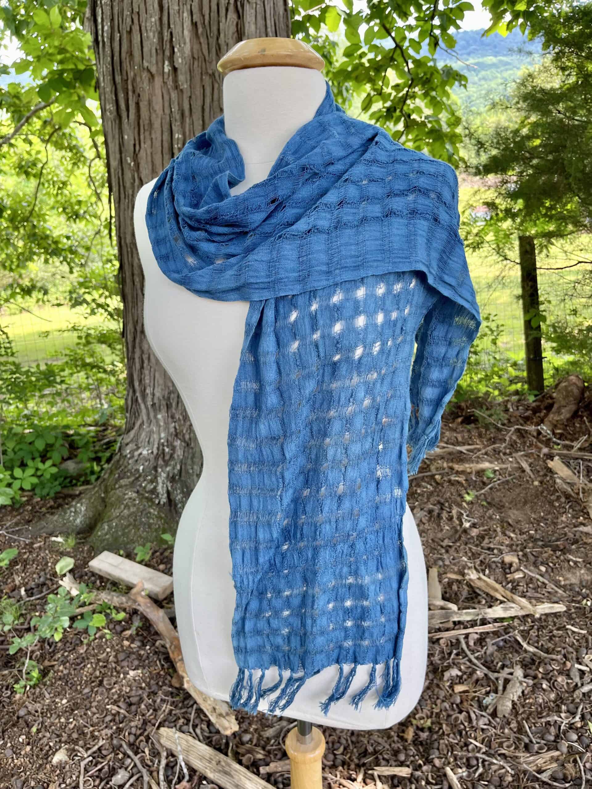 “Checked Cloth” Naturally dyed Indigo scarf
