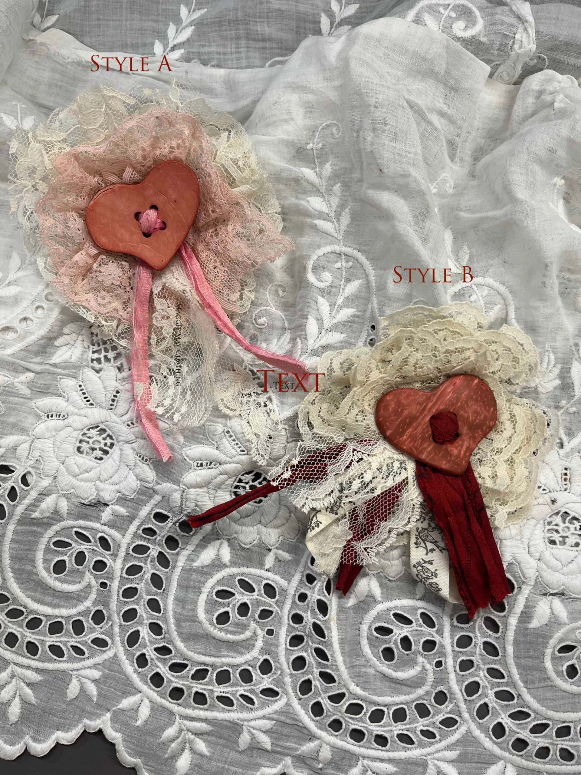 Zero Waste, One of a kind, Wearable Lace Valentine Brooch