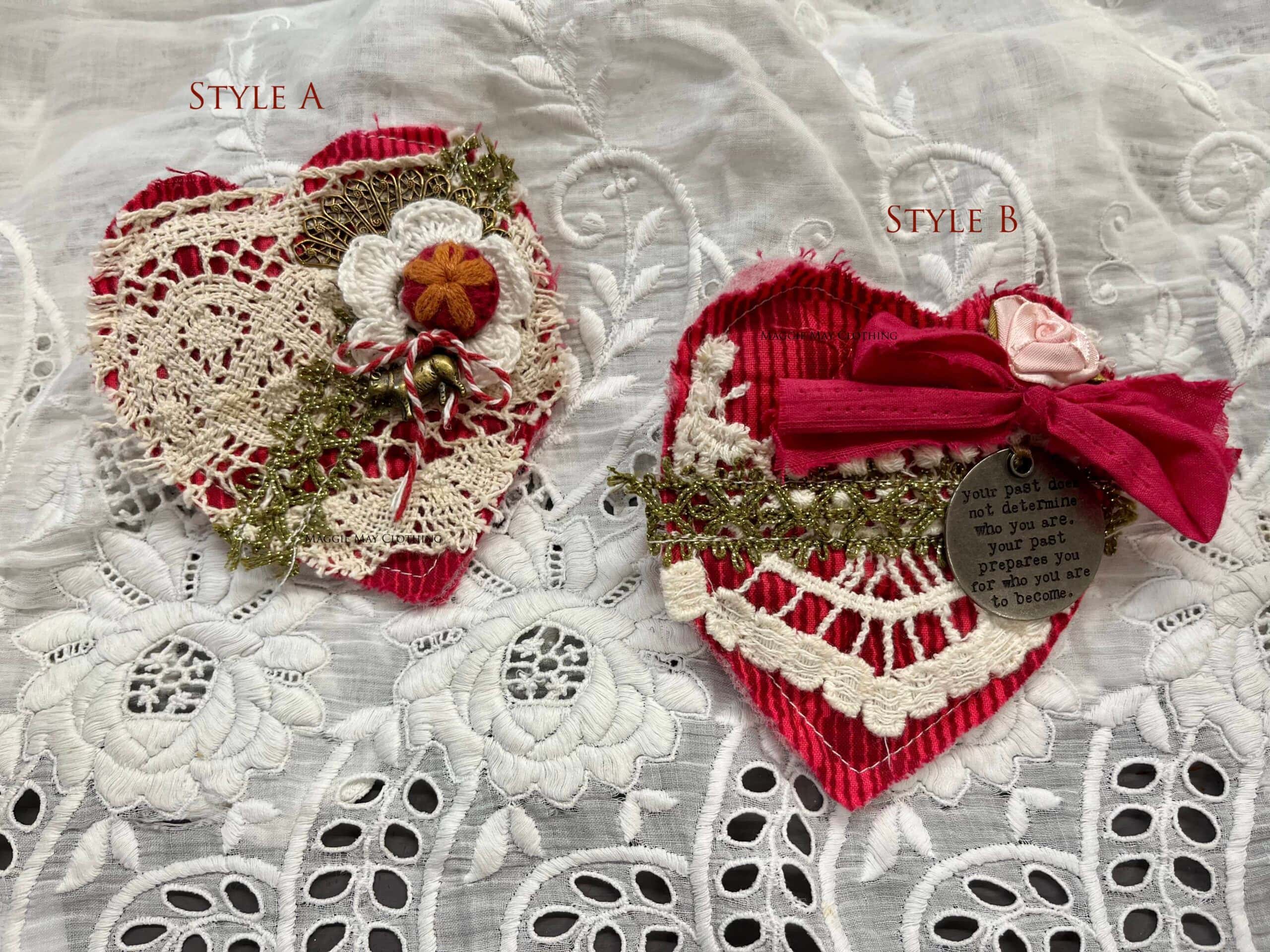 Zero Waste, One of a kind, Wearable Quilted Valentine Brooch