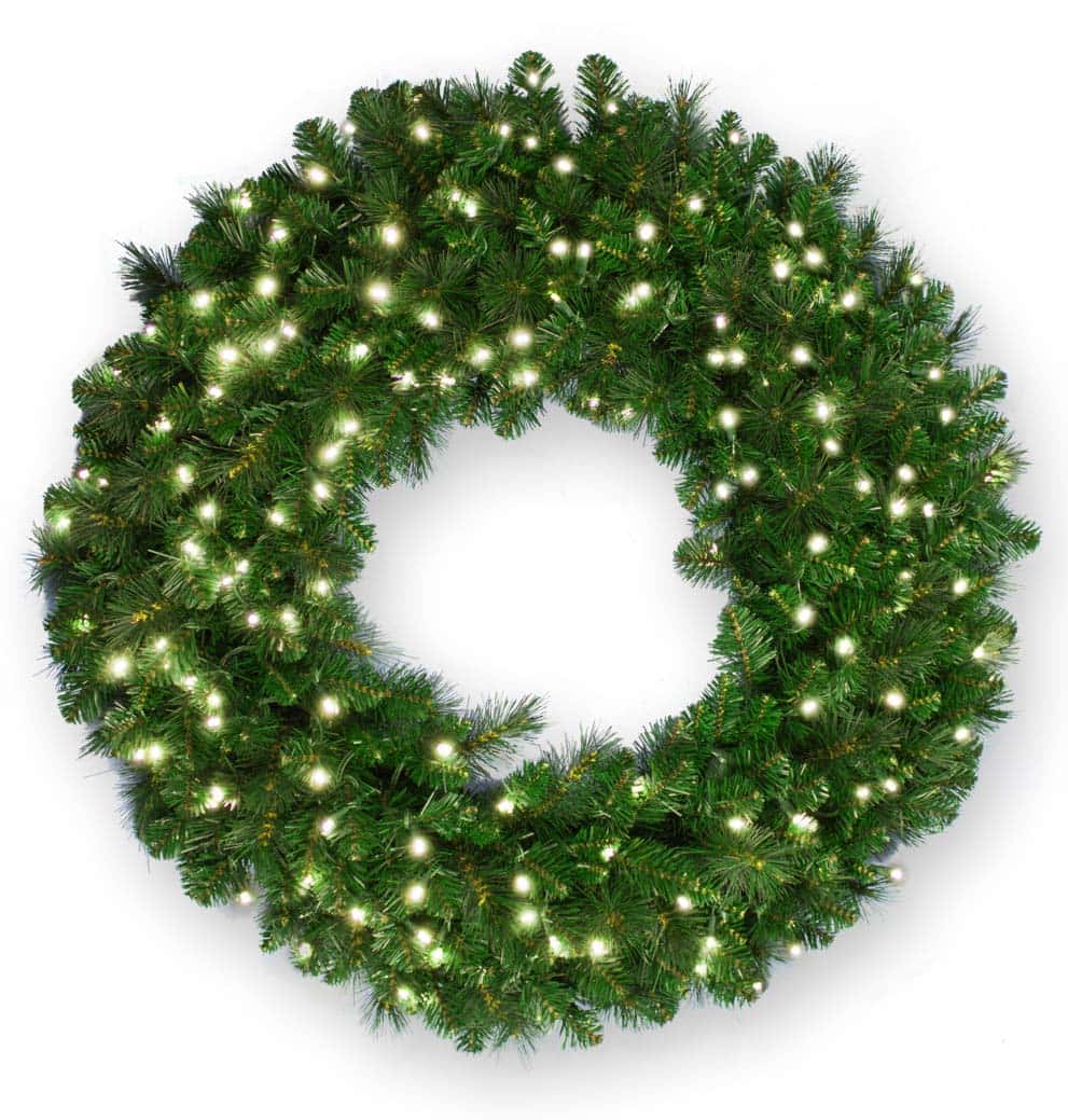 48″ Deluxe Mixed Pine Wreath – Commercial Grade LED – Warm White