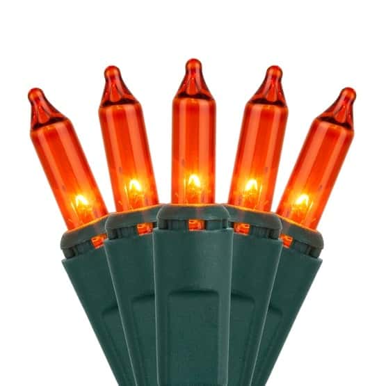50 Light Set 6″ Spacing – Green Wire, Amber