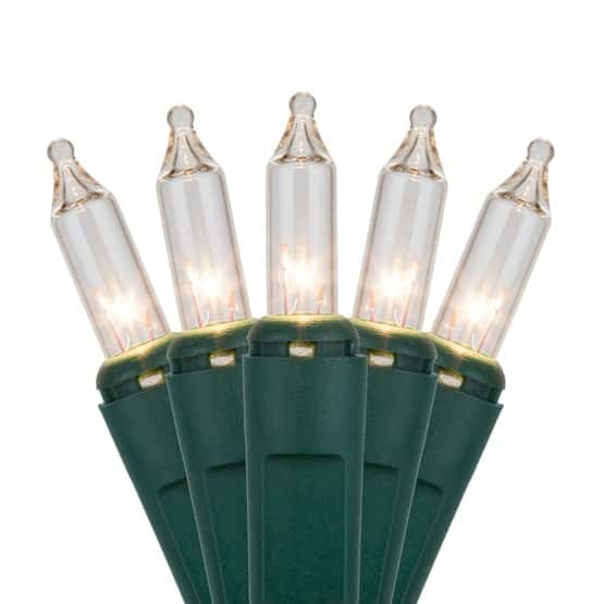 100 Clear Light Set, Green Wire, Polybag
