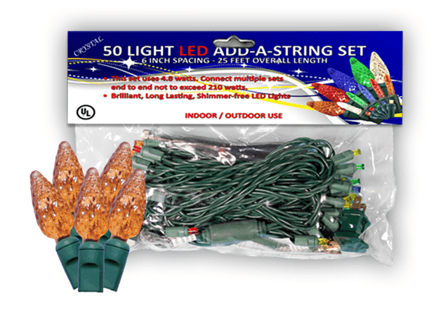 50 LED C6 6″ Spacing – Green Wire, Amber (Orange)