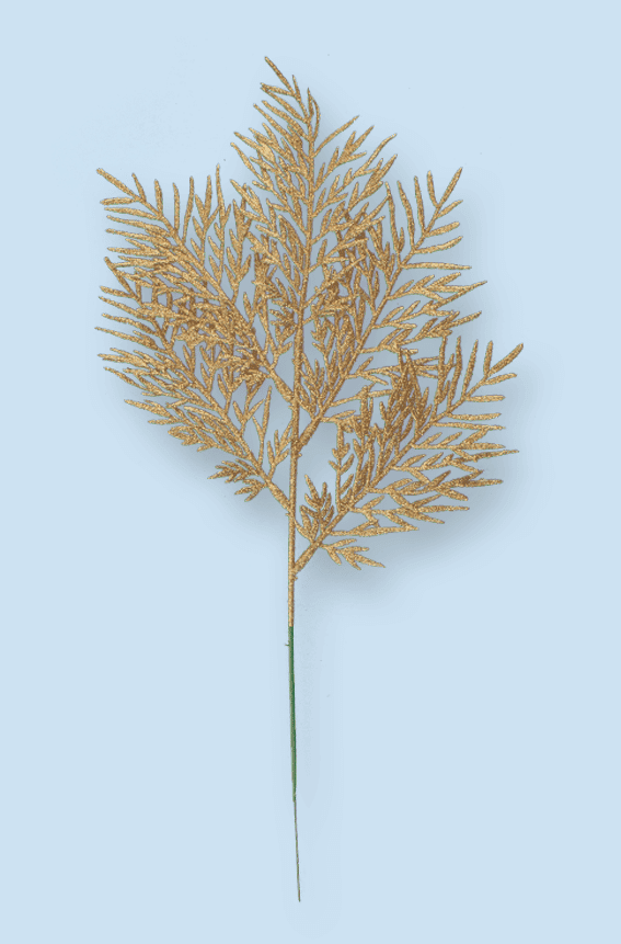17″ Glittered Cedar Spray – Gold