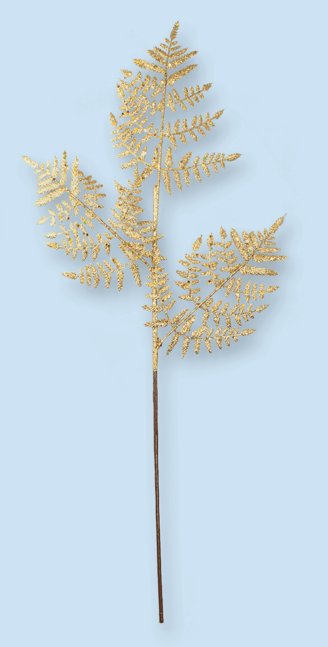 27″ Glittered Fern Spray – Gold