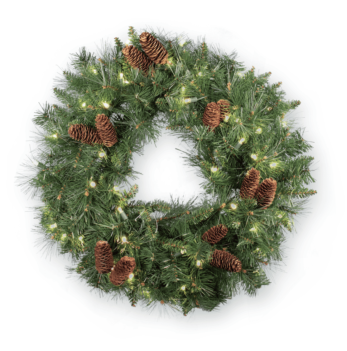 36″ Mixed Noble Pine Wreath – Commercial Grade LED – Warm White