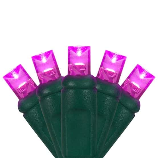 50 LED 5MM 6″ Spacing – Green Wire, Pink