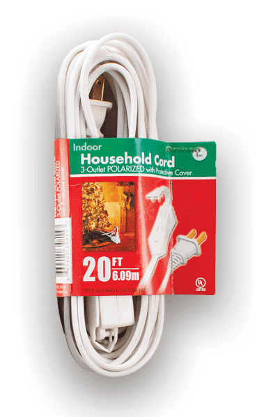 20′ Extension Cord – White