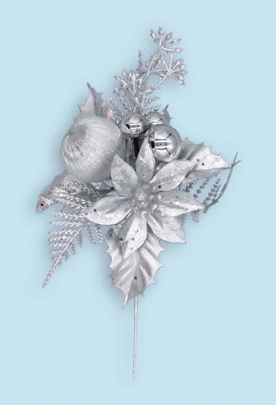 Silver Poinsettia Pick