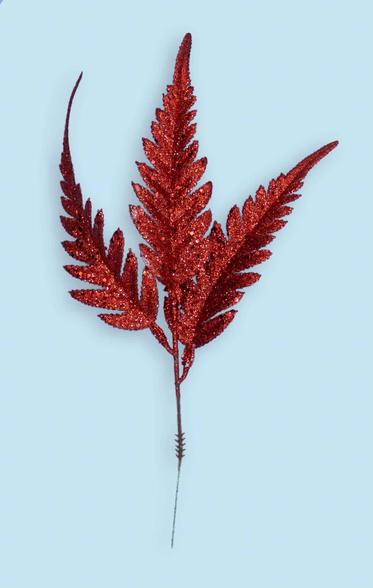 13″ Red Glitter Fern Spray