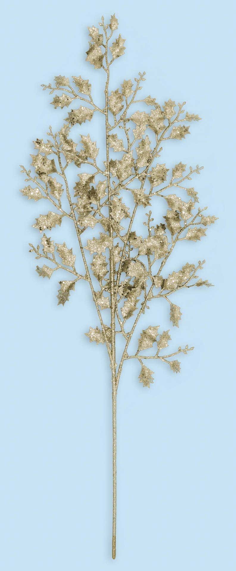30″ Glitter Holly Spray – Gold