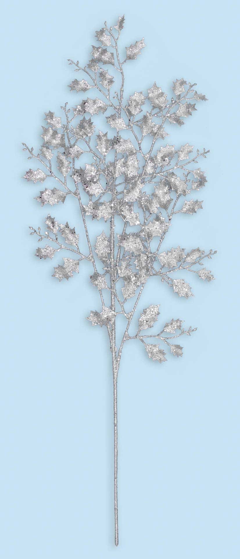 30″ Glitter Holly Spray – Silver