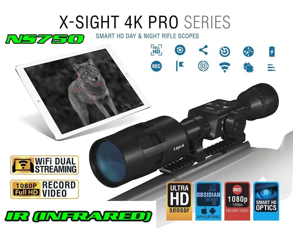 ATN X-Sight 4K Pro 5-20x Day/Night Riflescope / NightSnipe NS750 Extreme Dimmable IR Illuminator Kit Combo