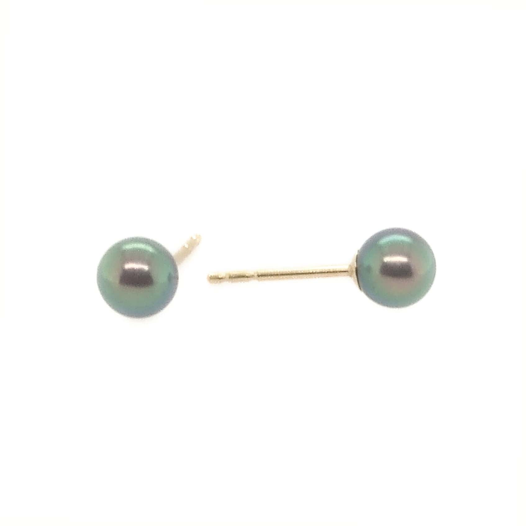 14K YELLOW GOLD BLACK PEARL STUD EARRINGS