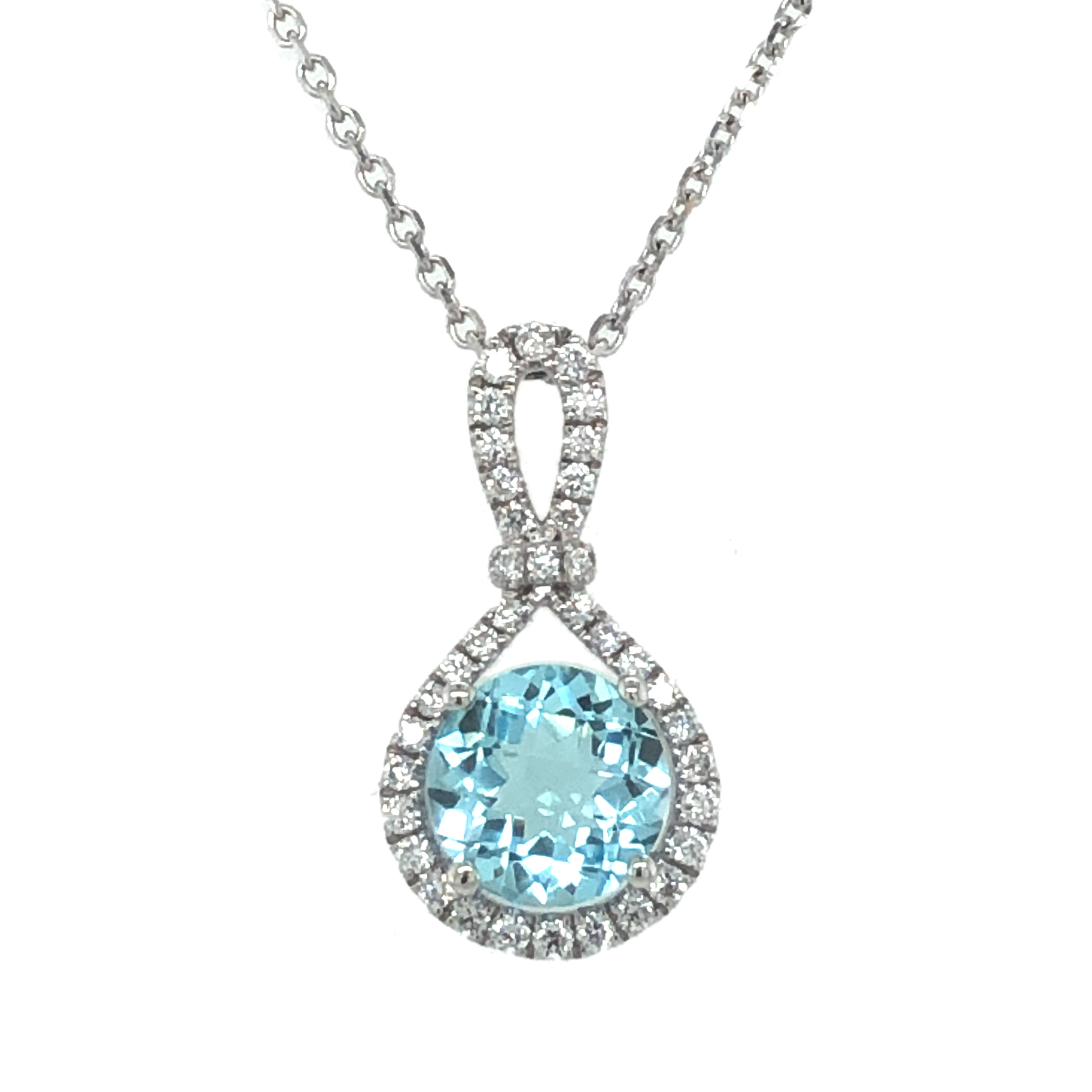 14K WHITE GOLD BLUE TOPAZ DIAMOND PENDANT