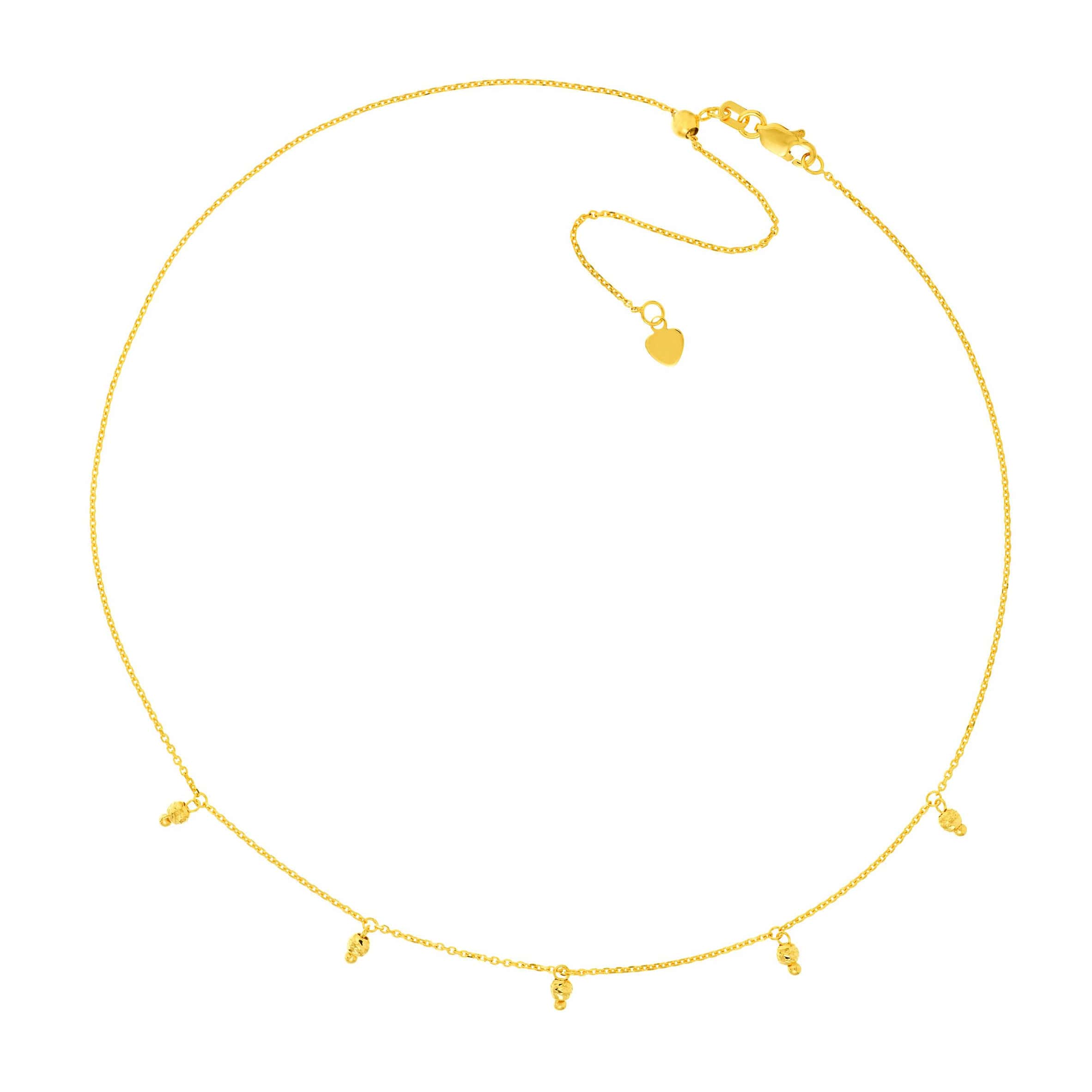 YELLOW GOLD 5 DANGLE DIAMOND CUT BEADS CHOKER