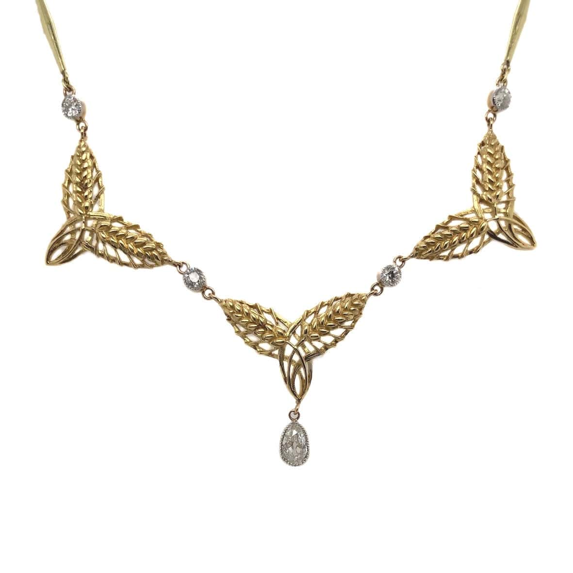 18K YELLOW GOLD & PLATINUM VINTAGE DIAMOND NECKLACE