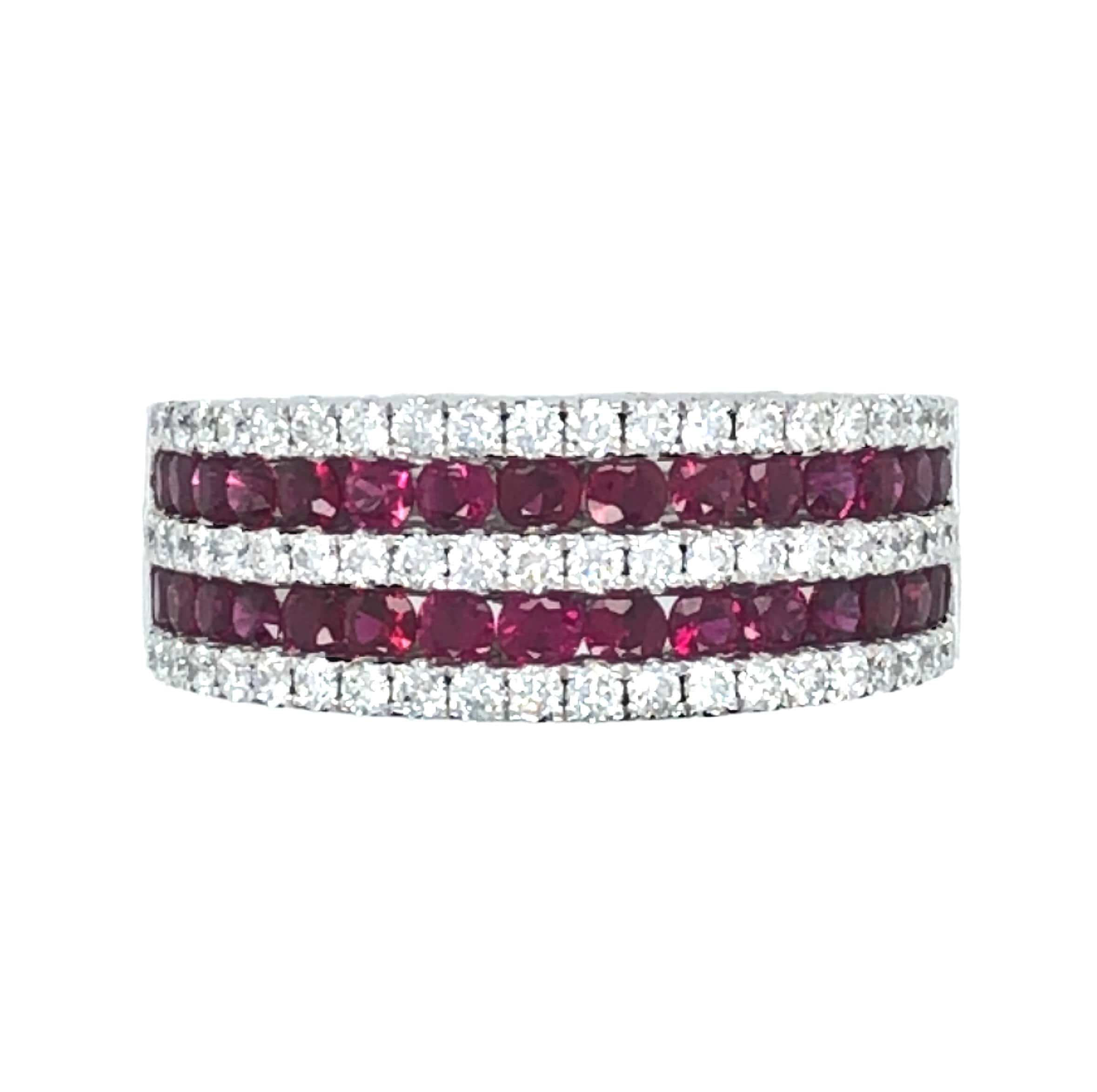 18K WHITE GOLD 5 TIER DIAMOND RUBY RING