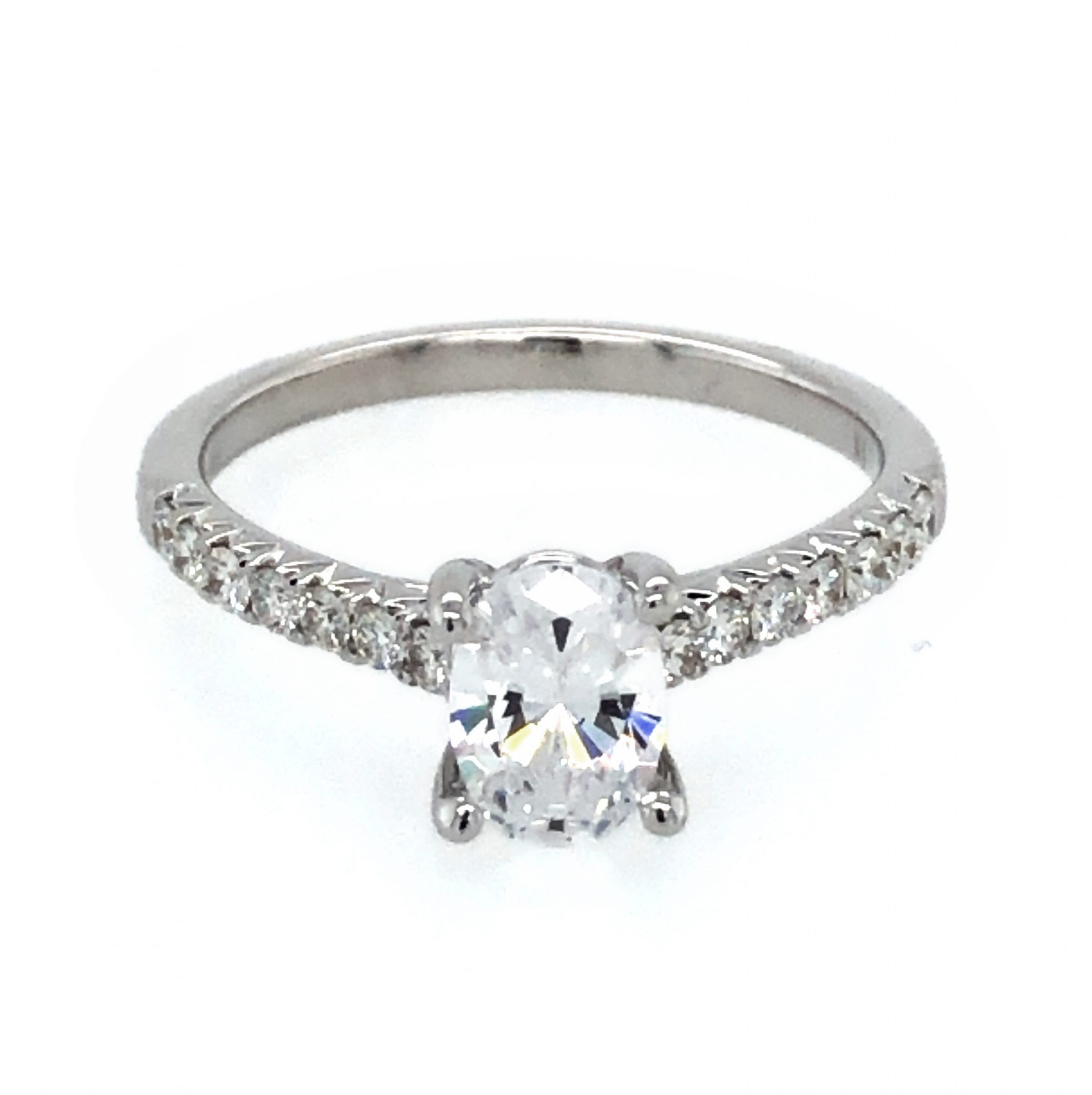 WHITE GOLD DIAMOND RING MOUNTING FOR OVAL CENTER
