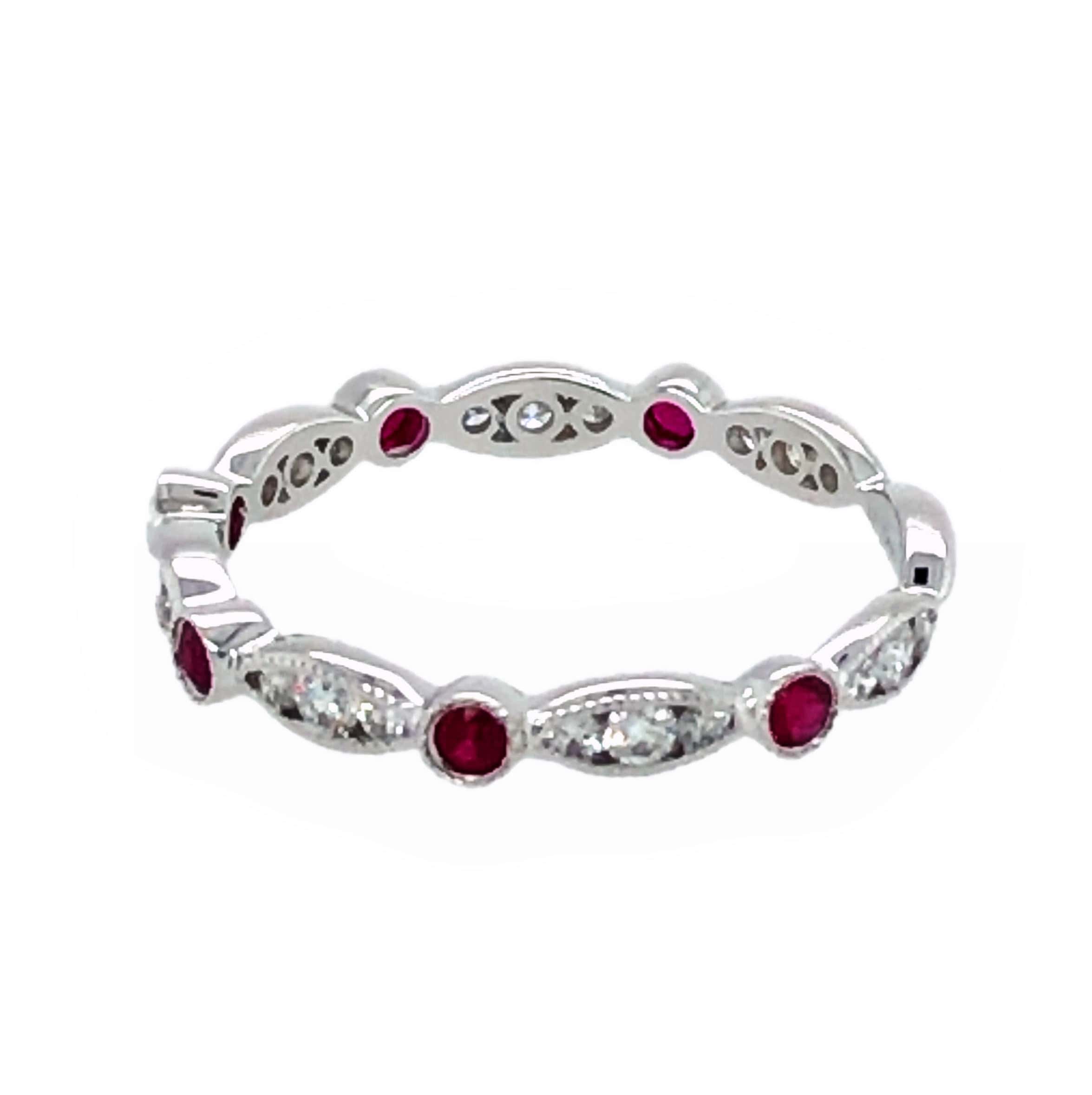 18K WHITE GOLD DIAMOND RUBY ETERNITY RING