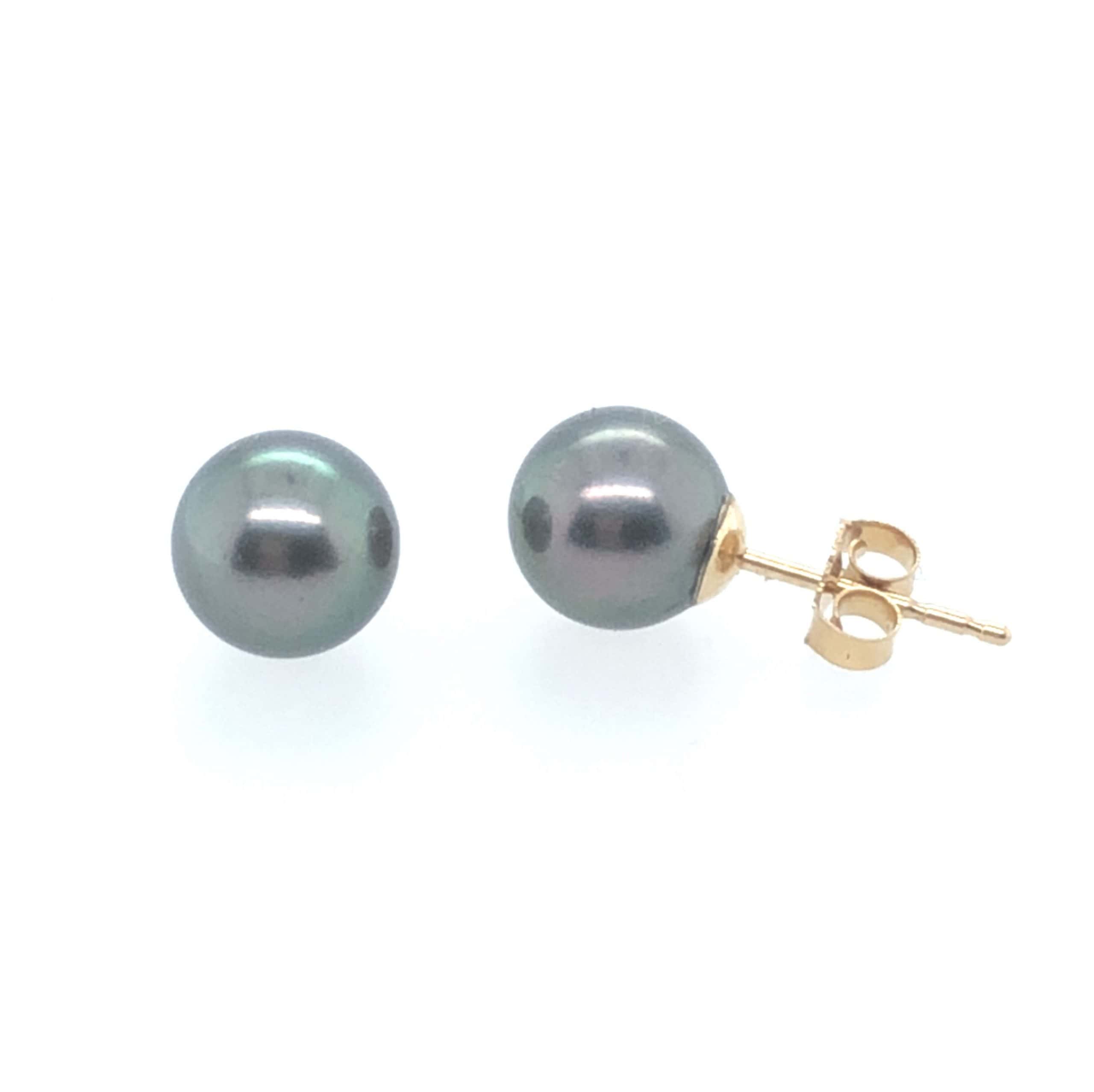 14K YELLOW GOLD CULTURED BLACK PEARL STUD EARRINGS