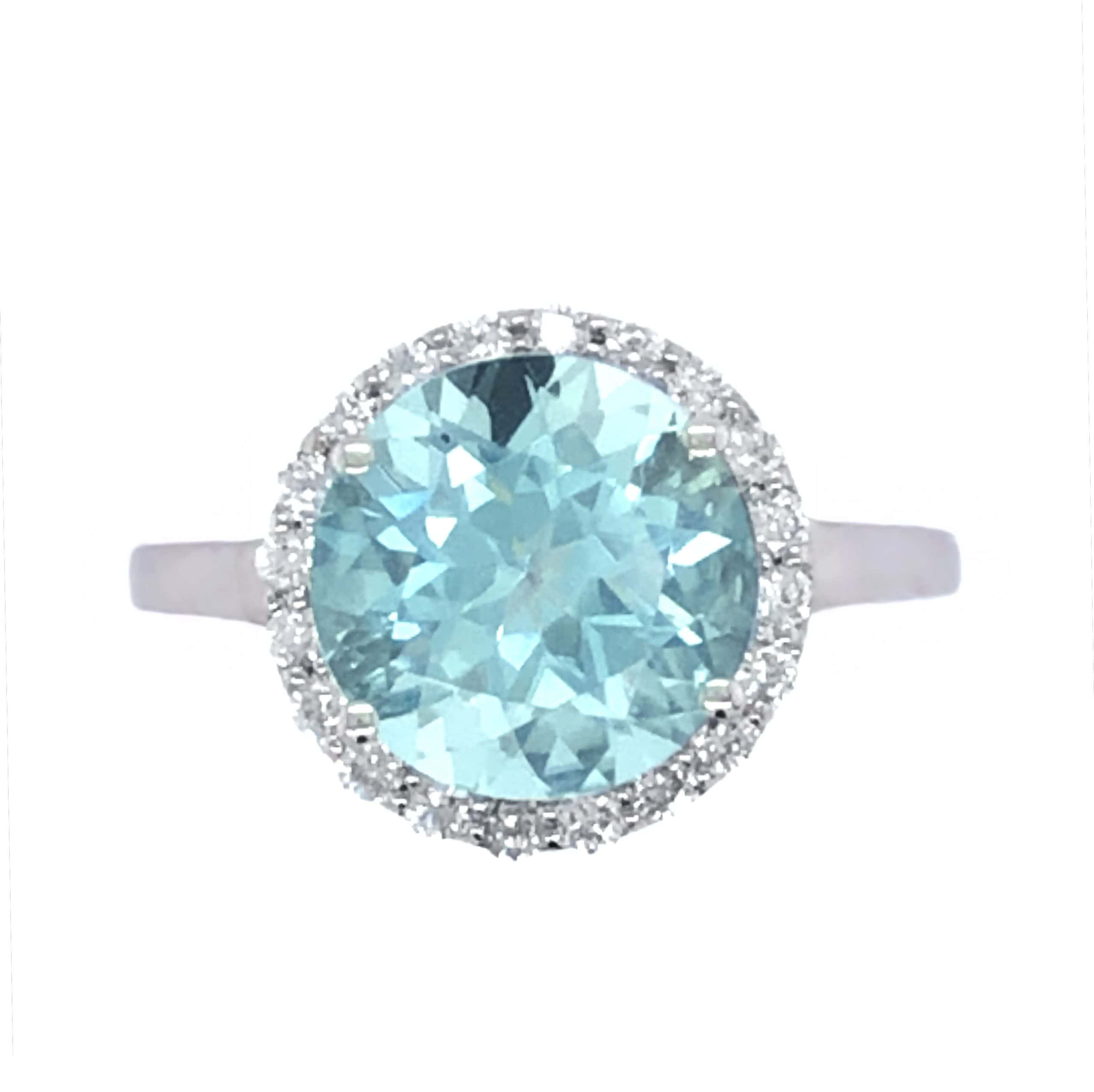 14K WHITE GOLD AQUAMARINE DIAMOND RING
