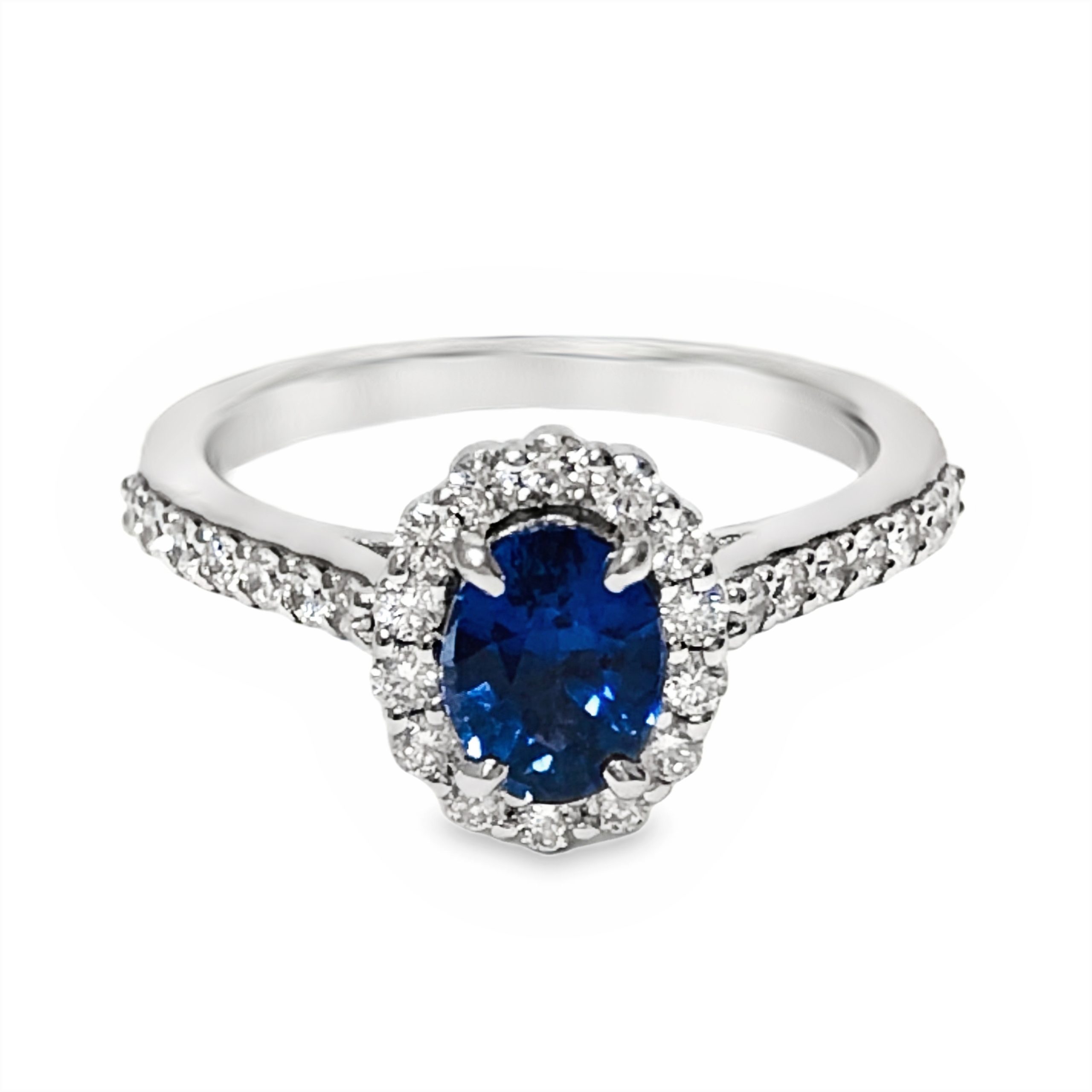 14K WHITE GOLD SAPPHIRE DIAMOND RING