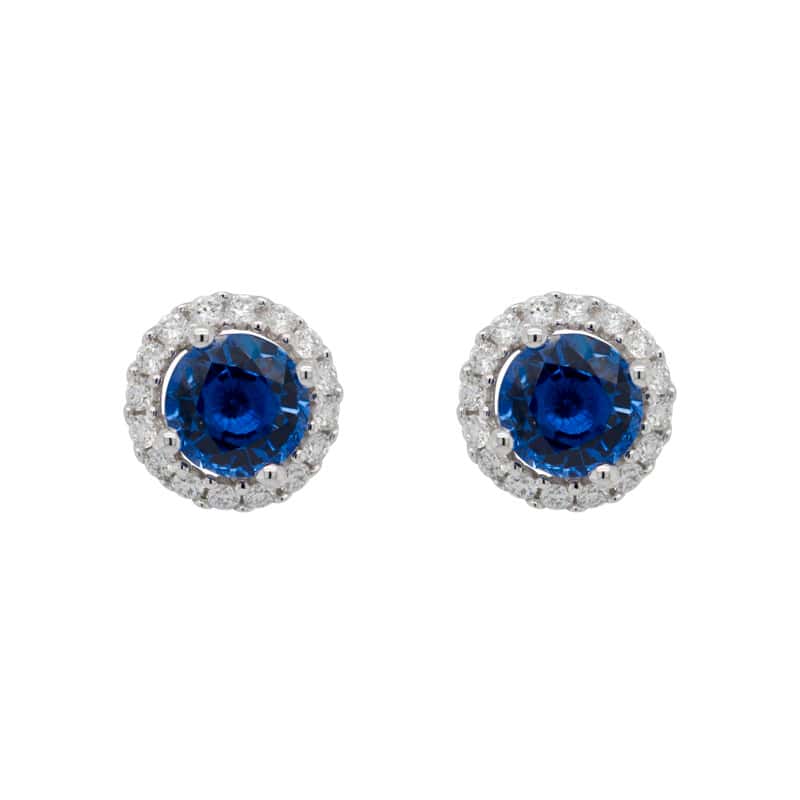 14K WHITE GOLD SAPPHIRE DIAMOND EARRINGS
