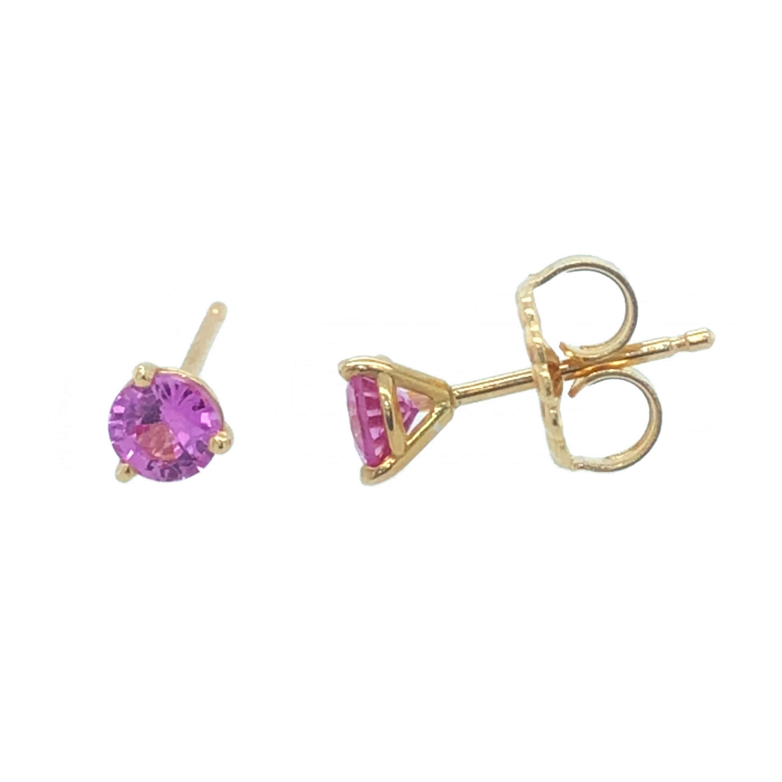YELLOW GOLD PINK SAPPHIRE STUD EARRINGS