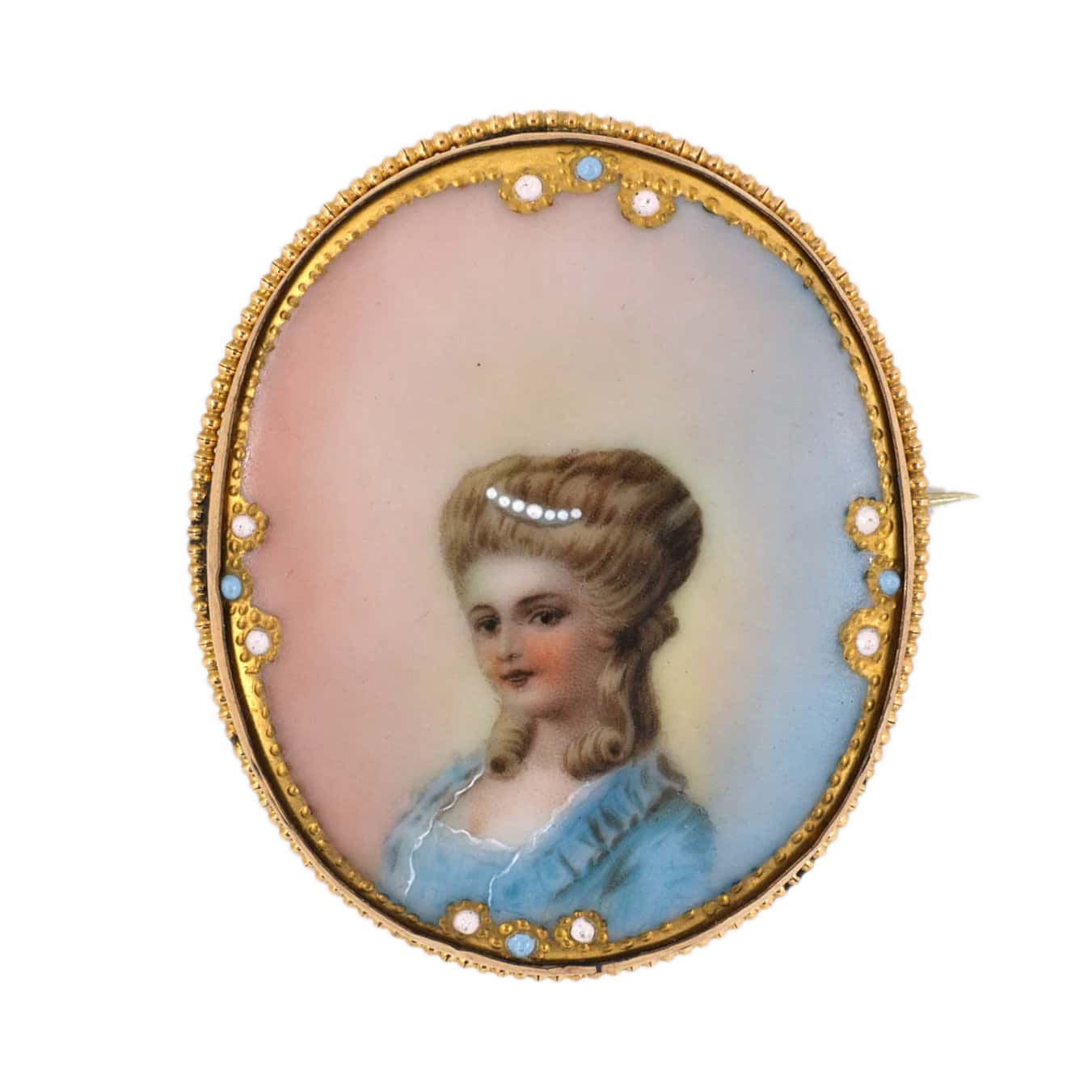 YELLOW GOLD VINTAGE PORCELAIN PORTRAIT PIN/PENDANT