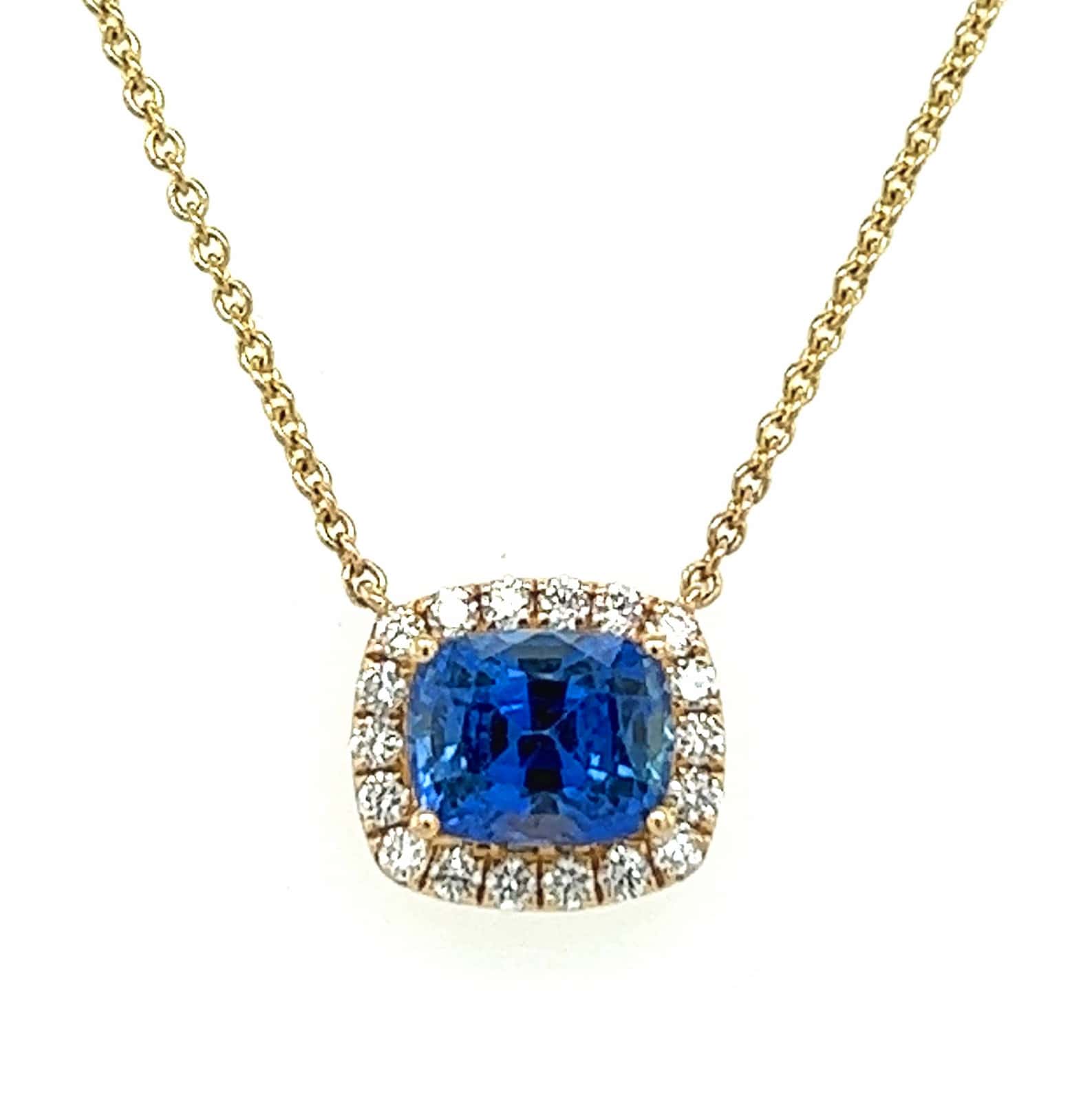 14K YELLOW GOLD SAPPHIRE DIAMOND PENDANT